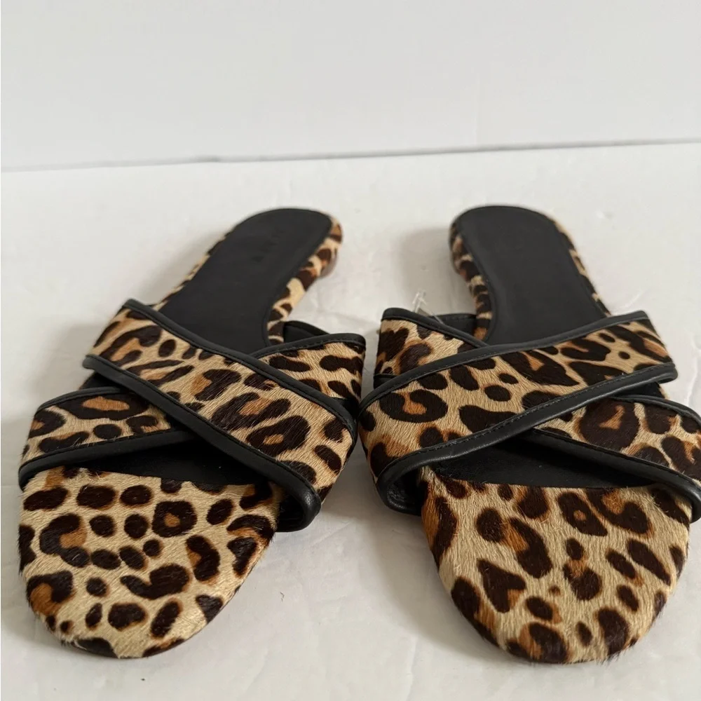 J. Crew Brown and Black Leopard print Sandals flat slides